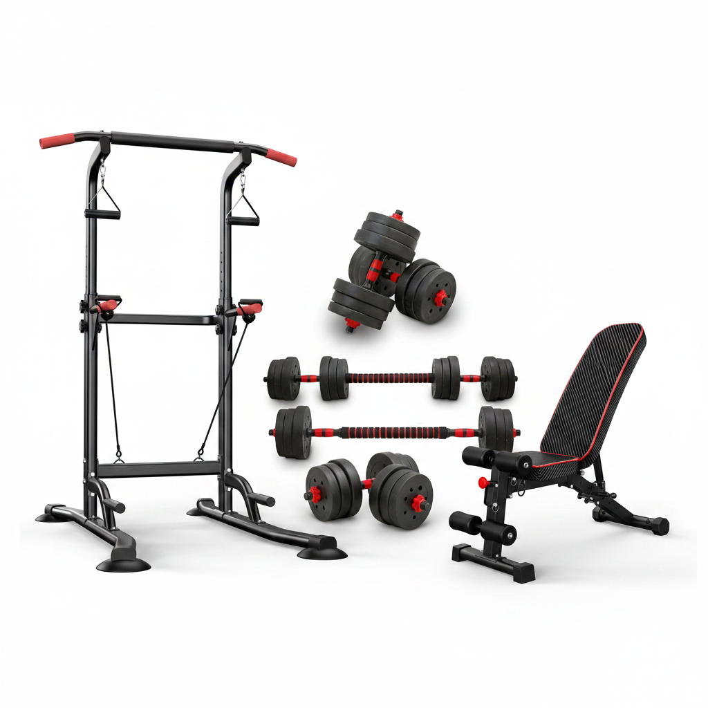 Home Gym Bundle - Power Tower, Manubri e Panca Pieghevole